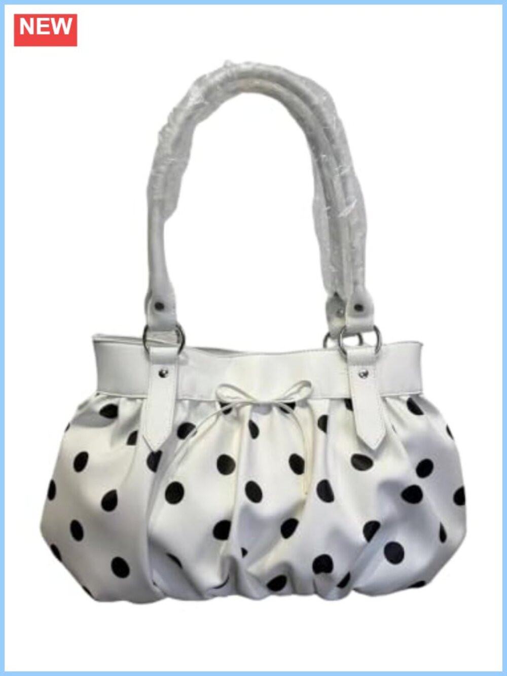 Polka Dots Top Handle Bag Ruched Bow Faux Leather Handbag